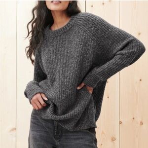 Jenni Kayne Oversized Cashmere Blend Fisherman Sweater in Charcoal Gray L